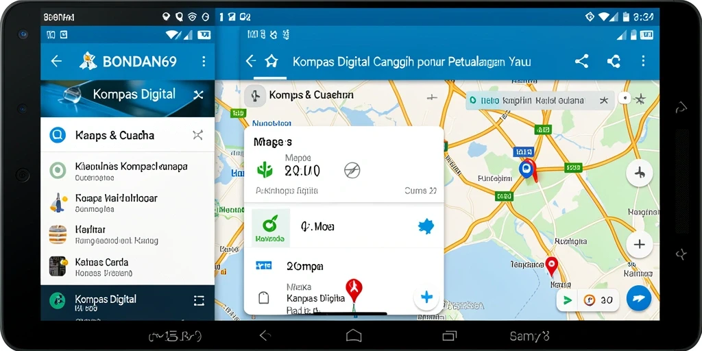 Antarmuka aplikasi BONDAN69 menunjukkan fungsi navigasi Kompas Digital.