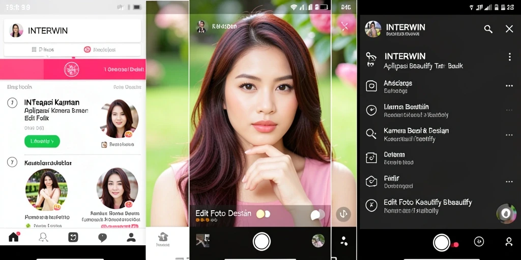 Tampilan antarmuka aplikasi INTERWIN dengan fitur Kamera Beautify.